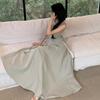 Sleeveless Vest Solid Color Long Skirt Temperament Women Korean Dress Sleeveless Long Dress  Party