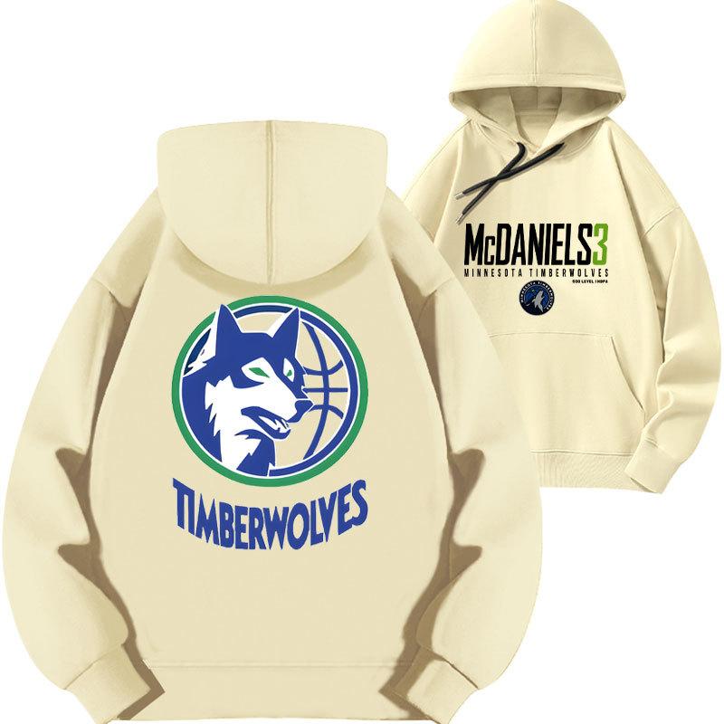 Jayden McDaniels Timberwolves No. 3 Printed Hooded Sweater Top Loose Fall and Winter Fleece Thickened Cap