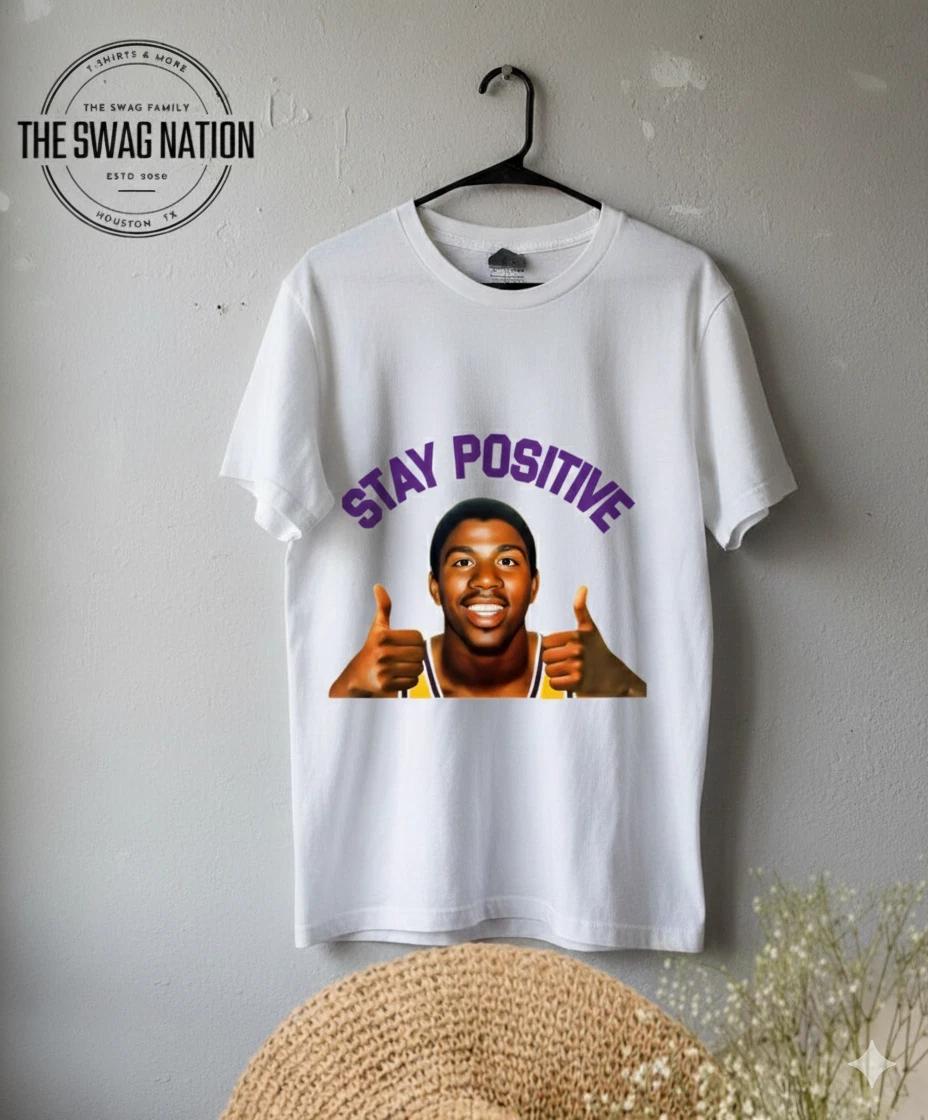 Unisex Adult Retro Graphic Stay Positive Graphic T-Shirt Retro Thum... XXL