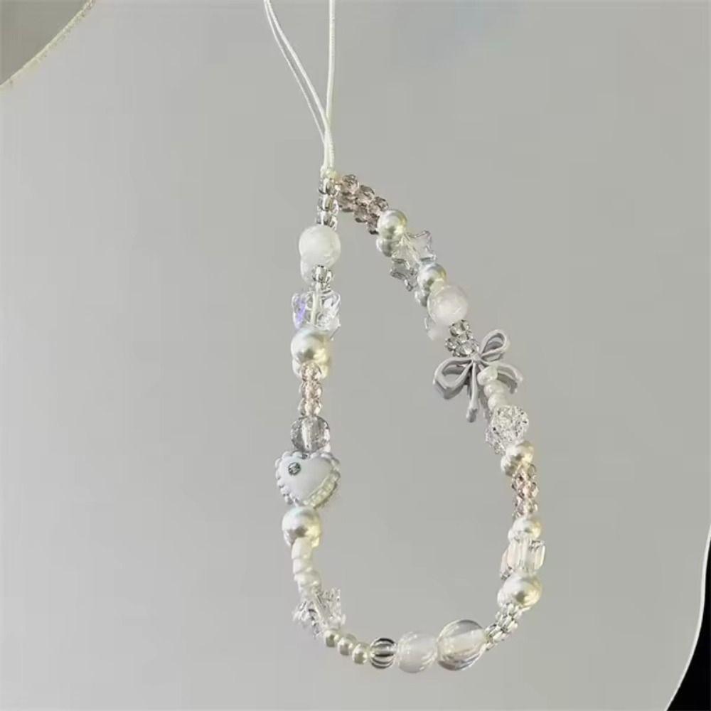 Fashion Charm Phone Strap Cute Luxury Beaded Phone Chain White Star Pearl Hanging Rope Pendant Keychain Phone Accessories