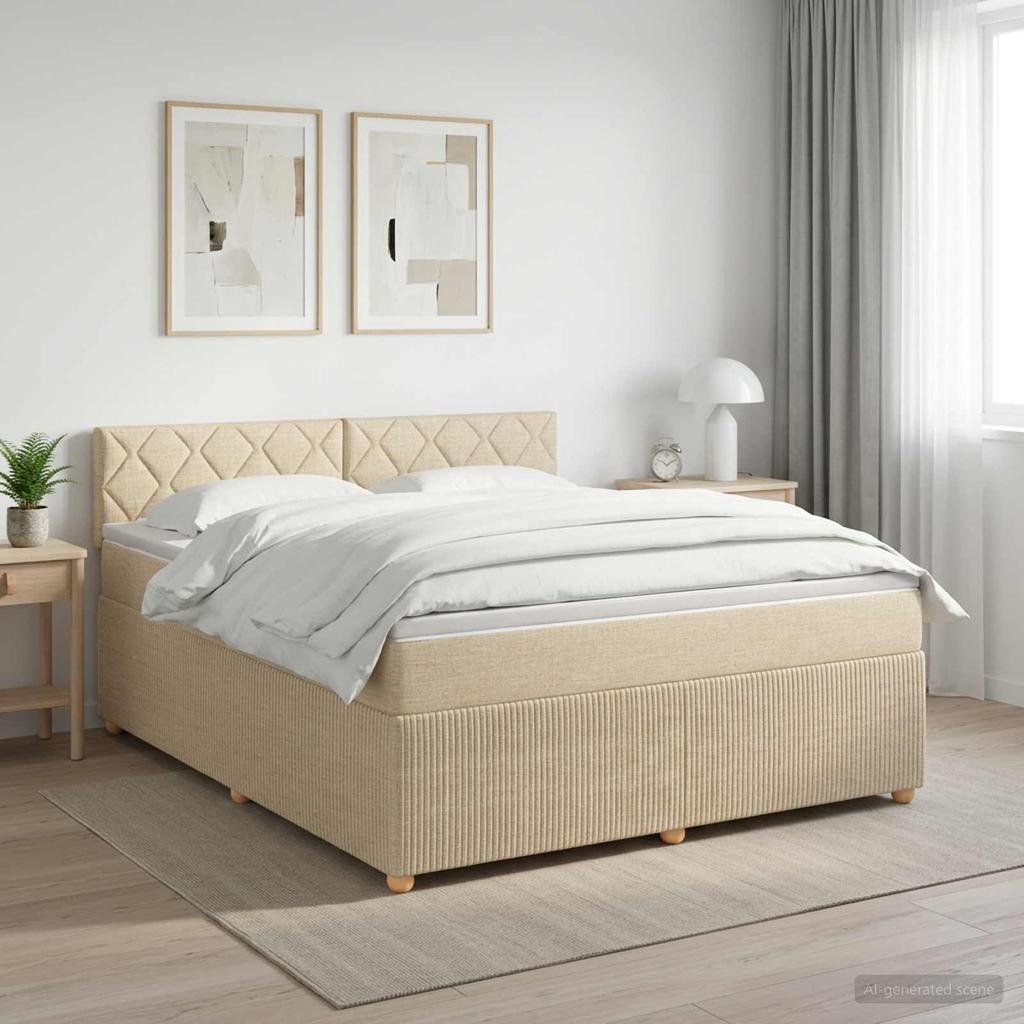 Box Spring Bed with Mattress Cream 160 x 200 cm Fabric