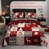 3pcs Christmas Reindeer & Plaid Duvet Cover Set - Includes 1 Duvet Cover and 2 Pillowcases, Breathable Polyester Christmas Gift