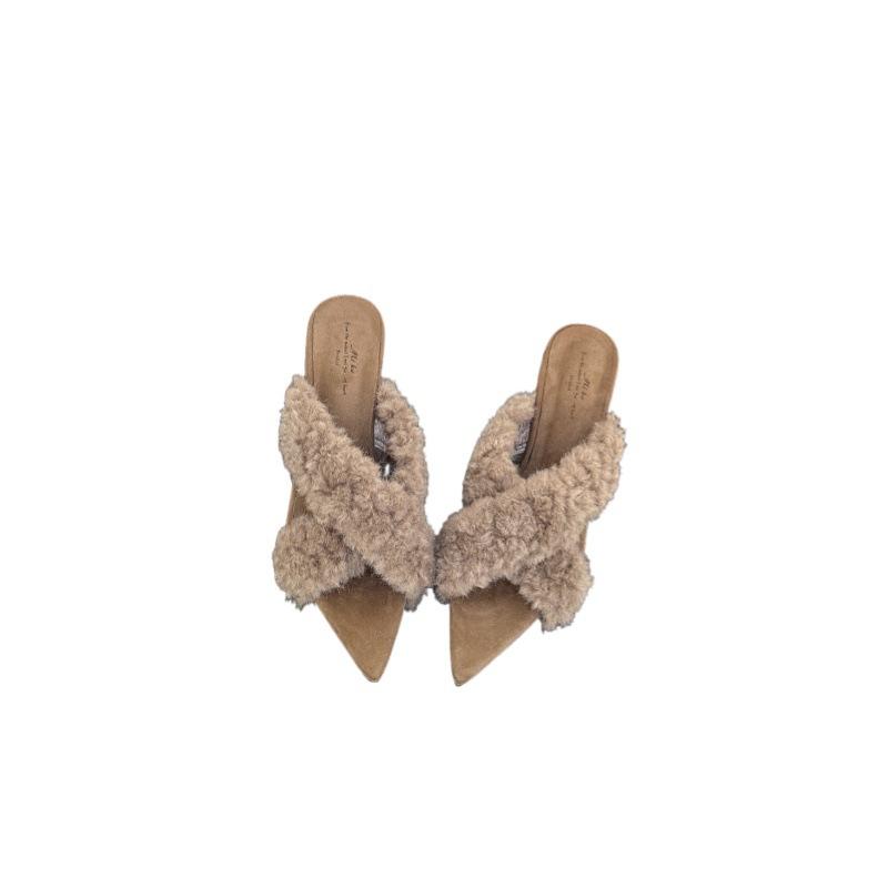 2025 autumn European and American style pointed temperament fashionable versatile anti-hair pointed wedge slippers