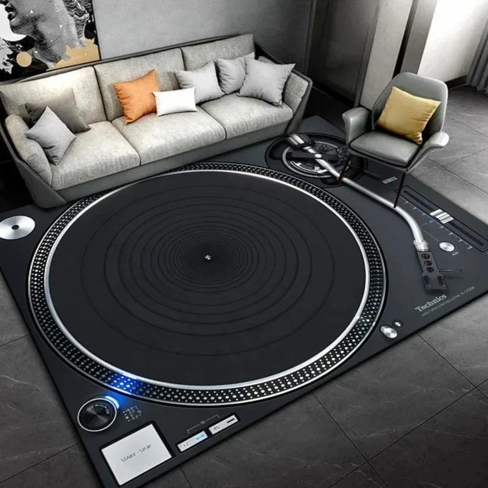 Retro Disc Player Vinyl Records Pattern Carpet for Bedroom Home Decor Living Room Mat Music Classroom Music Lover Rugs Gift