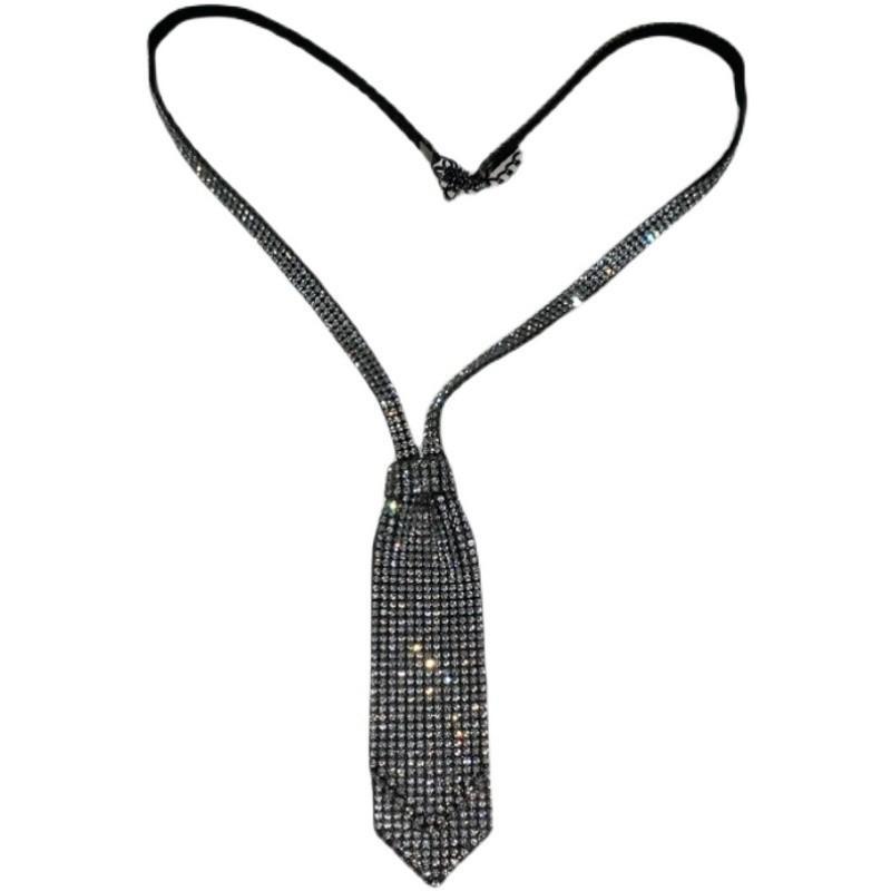 Luxury Adjustable Rhinestone Necktie Double Layer Ties Tassel Ribbon Necktie Unisex