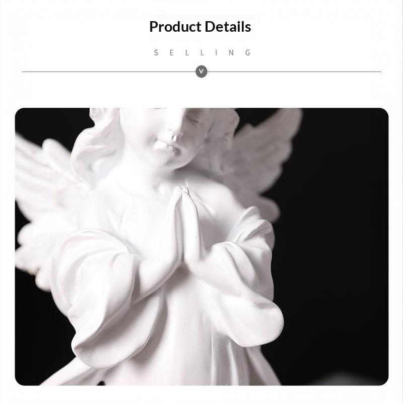 White Resin Praying Angel Figurines With Delicate Wings Floral Crown For Home Desktop Shelf Decor