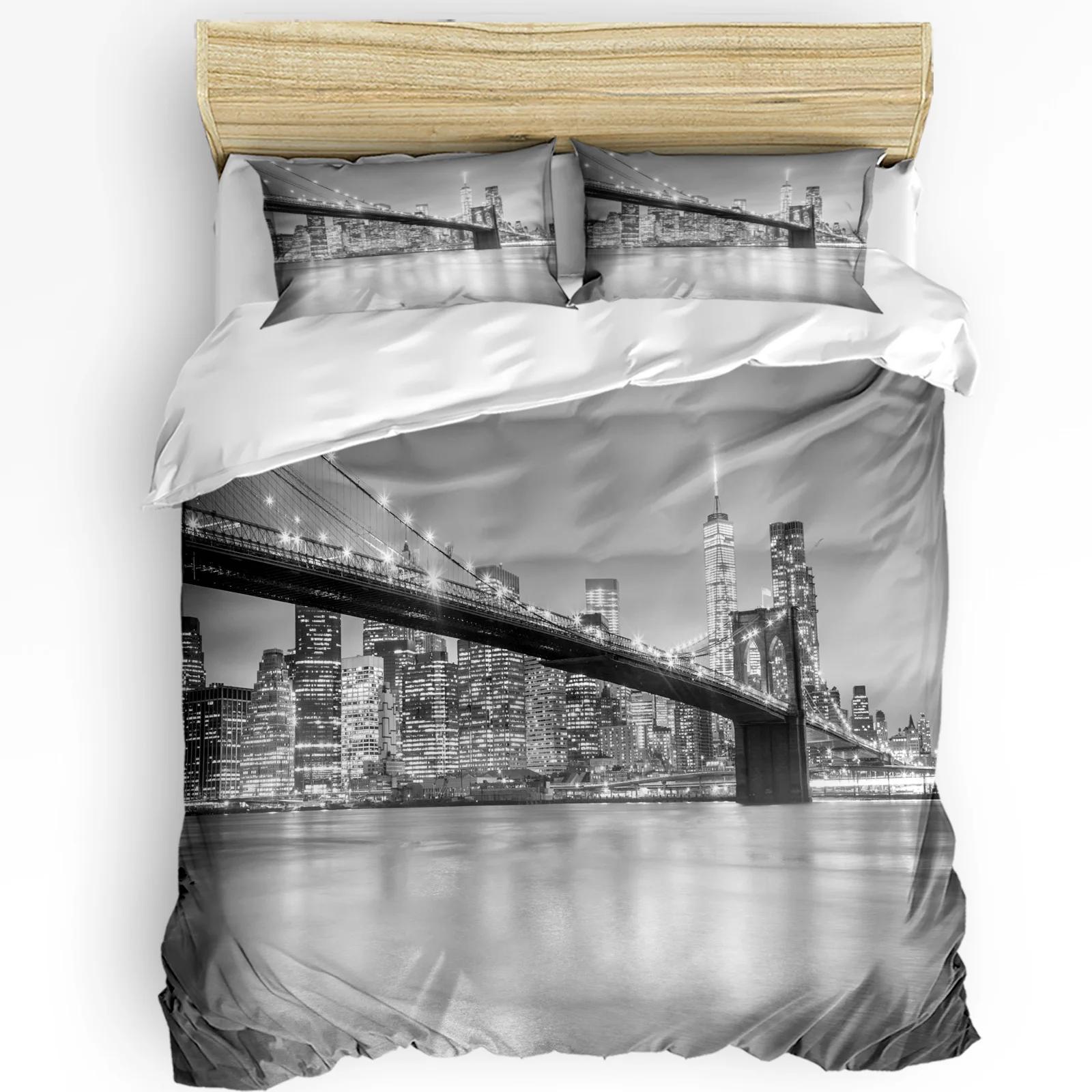 

3pcs Bedding Set Grey New York City Landscape Home Textile Duvet Cover Pillow Case Boy Kid Teen Girl Bedding Covers Set EU single(135x200cm)