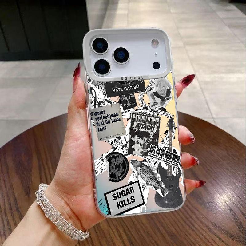 Guitar Newspaper Pattern Creative European Style Shockproof Hard Phone Case For Apple Iphone