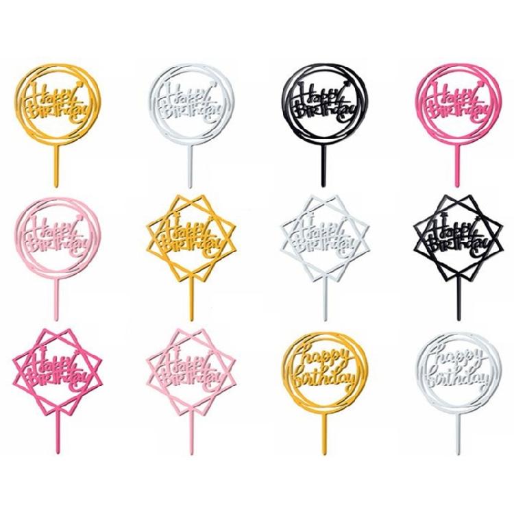 10pcs Acrylic Happy Birthday Cake Toppers Wedding Holiday Decoration Accessory