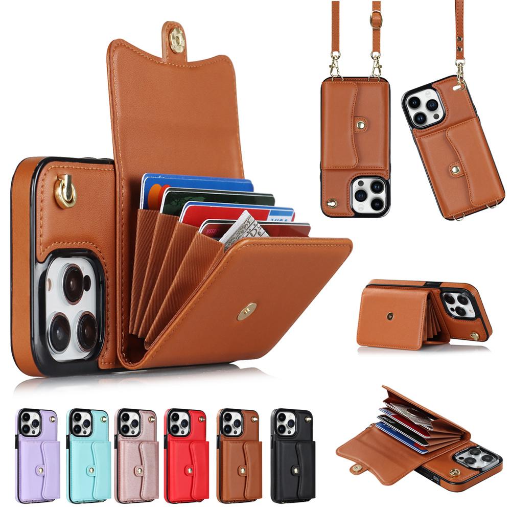 Wallet Case Diagonal Strap With Bracket Leather Cover For iPhone 17 16 15 Plus 14 Pro 13 Mini 12 Pro Max 11 Pro Max SE 2020 XS XR 8 7