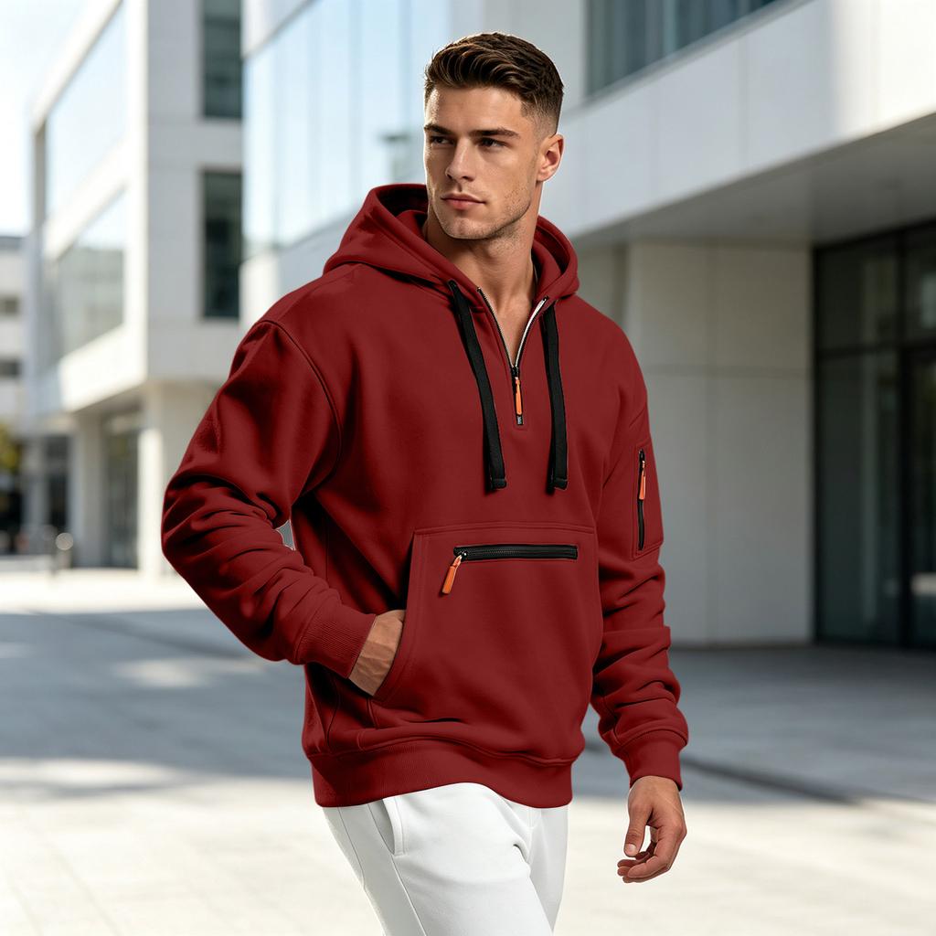 Men's Zip Up Hoodie with Multiple Pockets Casual Athletic Sweatshirt for Spring and Fall