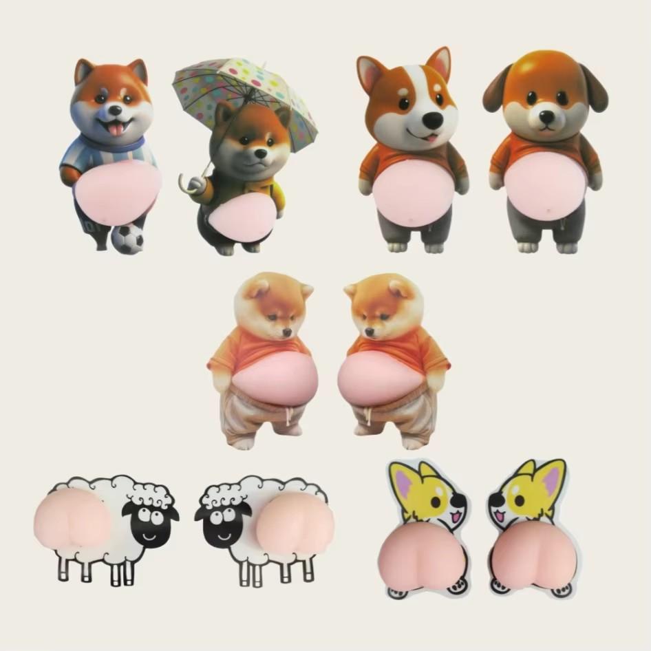 3D Shiba Inu Dog Belly Sticker - Cute puppy wearing orange outfit with soft pink Belly, silicone self-adhesive