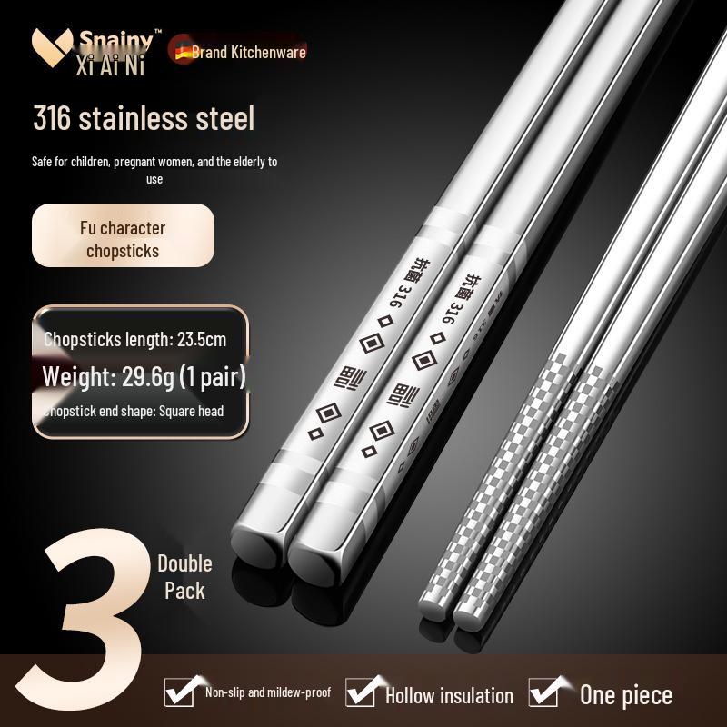 

Premium 316 Stainless Steel Chopsticks: Non-Slip, Food-Grade, Anti-Mold, One Pair Per Person