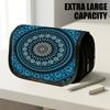 1pc Double Layer Flip Pencil Case, Blue Mandala Pattern, Large Capacity, Portable Polyester Pen Storage Bag with Zipper Closure, Ideal for School & Of