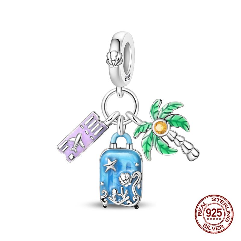 Original Charms Copper Summer Coconut Grove Holiday Charm Fits 3Mm Original Bracelet For Women Diy Jewelry Gifts New In