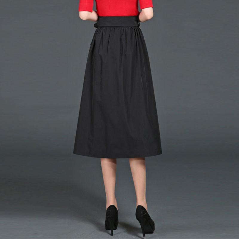 Women's Summer High-Waist Elastic Pleated Midi Skirt - Slim-Fit A-Line Umbrella Skirt with Knee-Length Flare