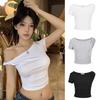 Unique Design Kinked Slanted Shoulder Short-sleeved T-shirt Women's Summer New Pure Desire Spice Girl Short Top