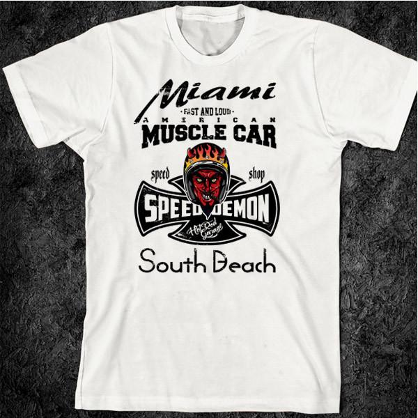 Miami South Beach  Florida Surf Tattoo SOBE Biker Motorcycle Muscle car Unisex T-Shirt XXXXL