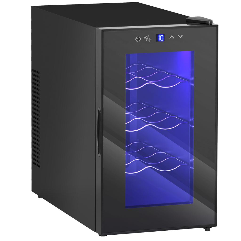 Mini Table Top Wine Fridge, 8 Bottle, 17L, 8-18 degrees C, 26.5cm Quiet Under Counter Wine Cooler Fridge with Glass Door, LED Light