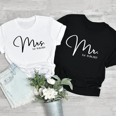 Camiseta Mr and Mrs Boda Wifey y Hubby Top Camiseta Just Married Tops de Pareja TE