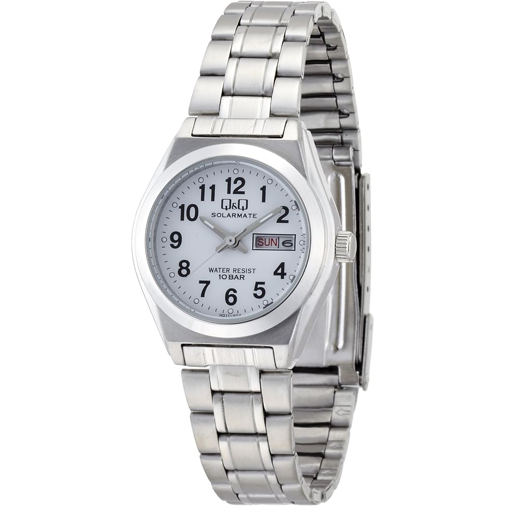 [Citizen Q&Q] H011-204 Analog Solar Waterproof Date Day Metal Band Watch, White