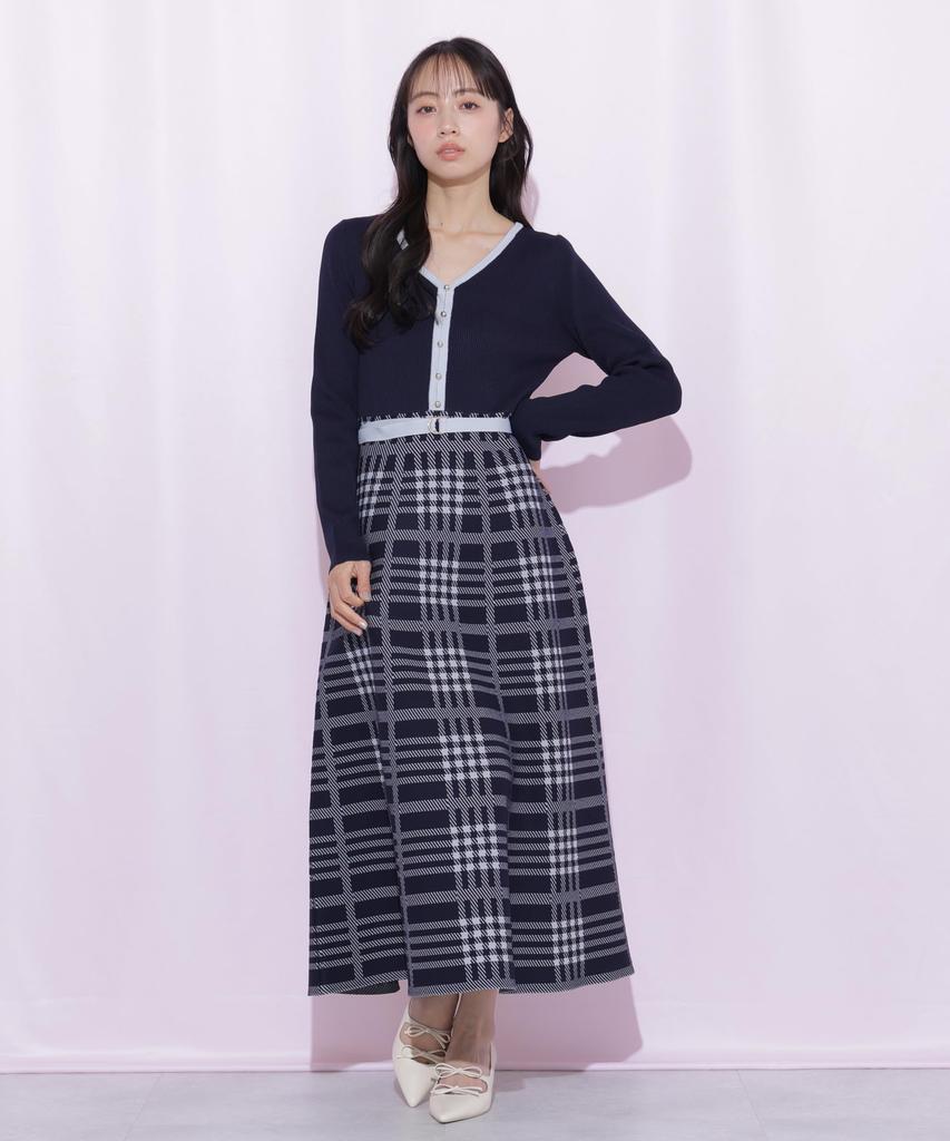 by Check Knit Dress [JILL JILLSTUART] [Navy/FR]