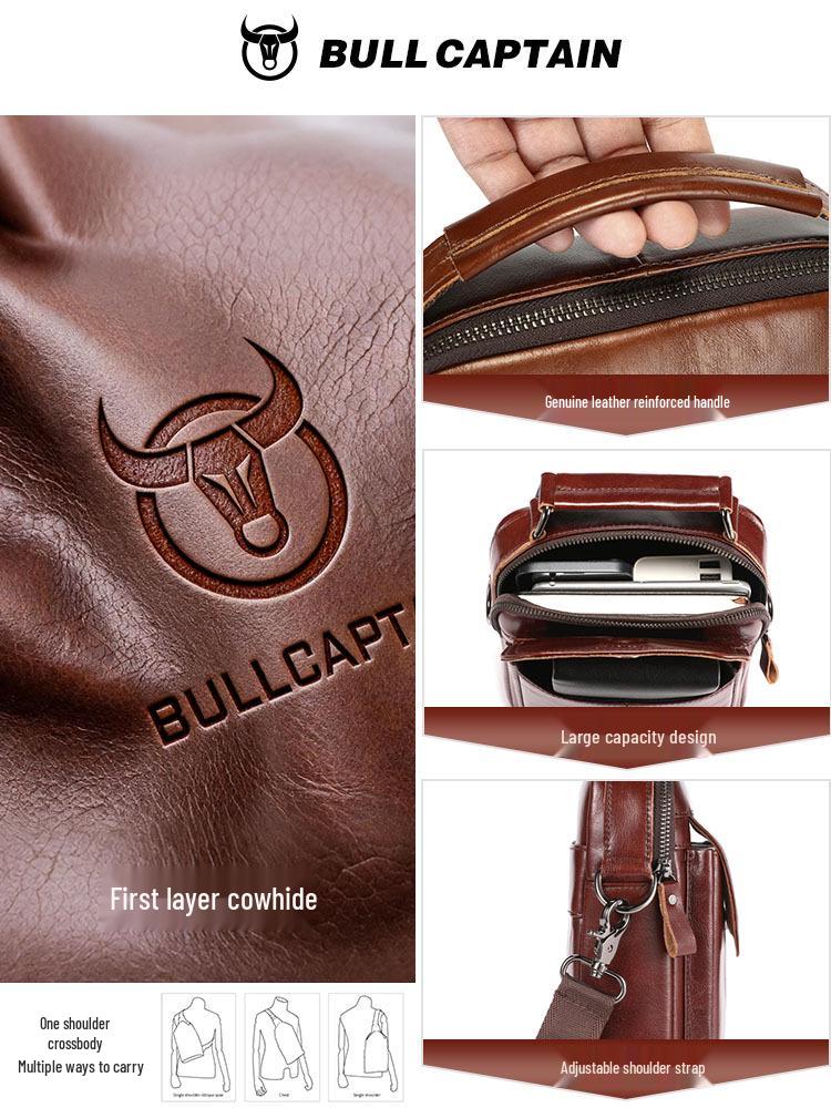 BULLCAPTAIN Herren Umhängetasche aus Rindsleder - Retro, Multifunktional, Kratzfest mit Rückenschutz