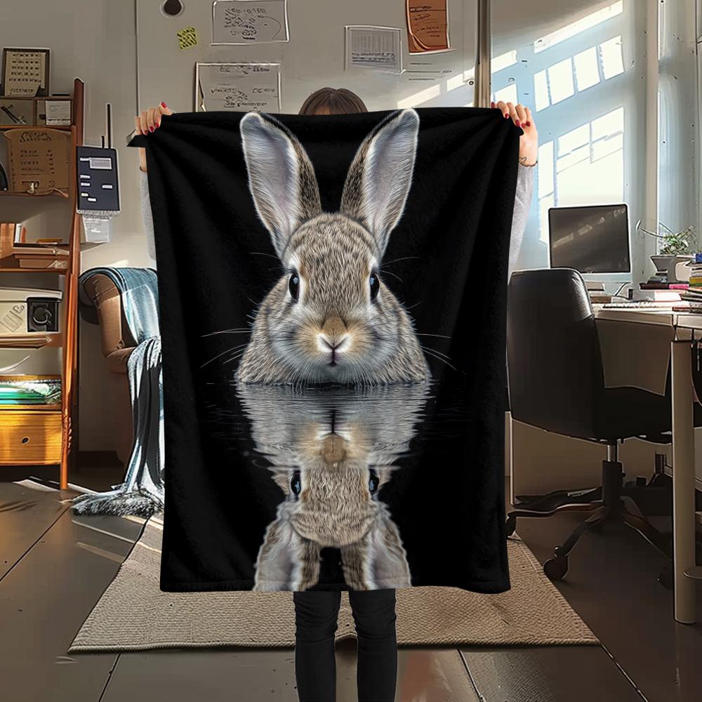 Black Rabbit Pattern Flannel Blanket, High Quality Comfortable for All Seasons, Home Decor, Warmth and Comfort, Perfect for Gifts.