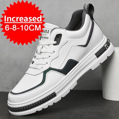 Men White Casual Board Shoes Leather Upper Fashion Design Invisible Increase 8CM New Outdoor Leisure Non-slip Soft Casual Shoes