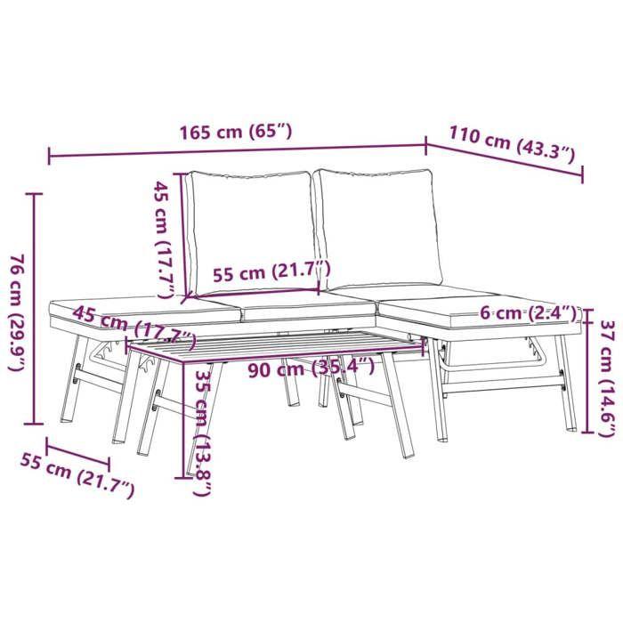 VidaXL Ensemble de bancs de jardin avec coussins 3 pcs noir, ensemble de meubles d’extérieur, ensemble de pique-nique de 3283710