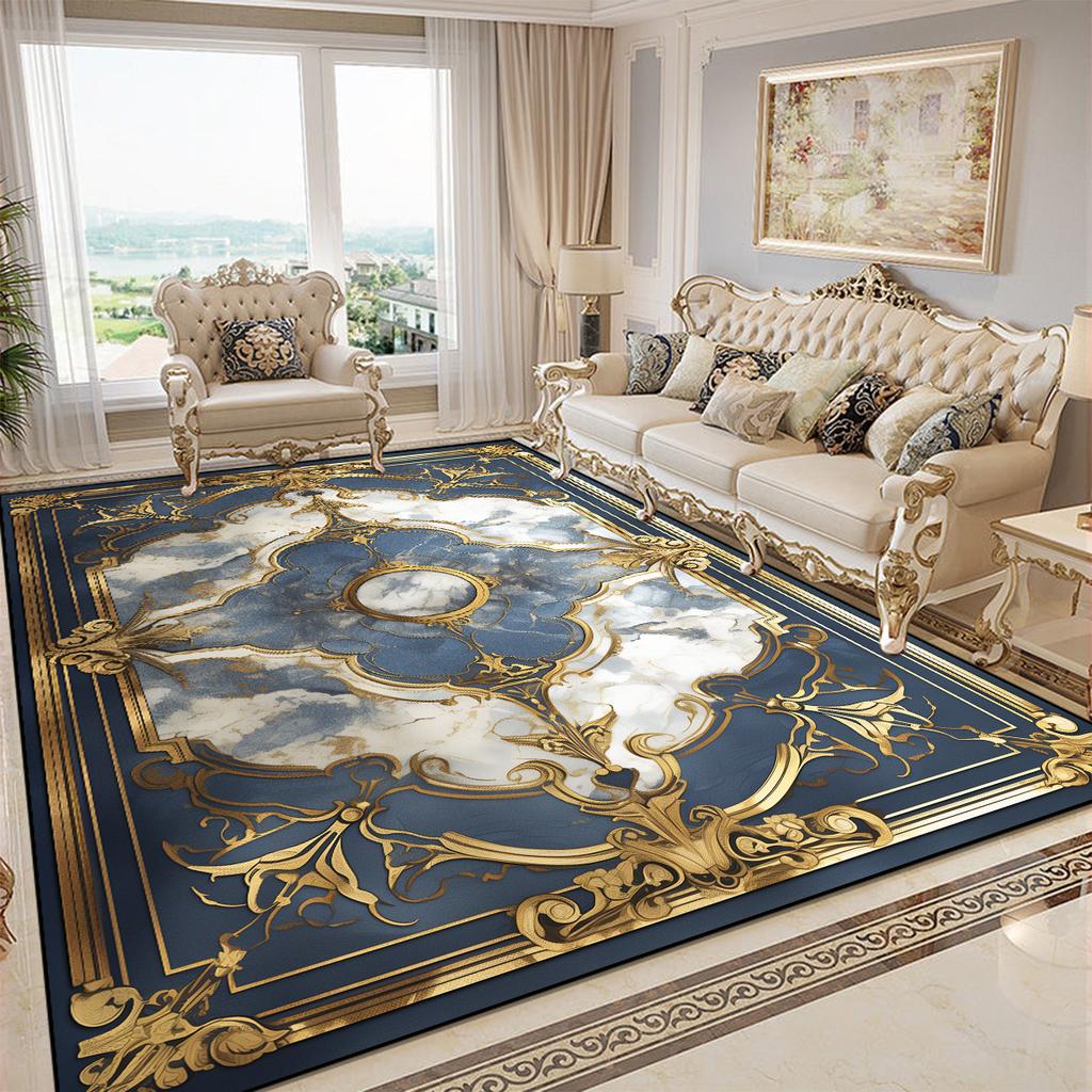 Luxury Golden Decorative Rug for Living Room European Style Parlor Decor Carpet for Rooms Non-slip Washable Lounge Sofa Foot Mat