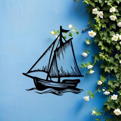 Metal Sailboat Wall Art Outdoor Weatherproof Sculpture Large Garden Decor