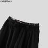 INCERUN Men Elastic Waist Floral Print Bandage Casual  Long Wide Legs Pants