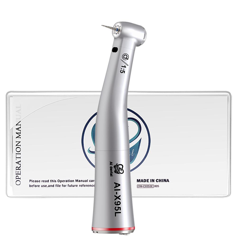 Zahnärztliches Winkelstück AI-X95L 1:5 Steigende Hochgeschwindigkeits-E-Typ-Verbindung Langsamlaufendes Handstück mit Glasfaser