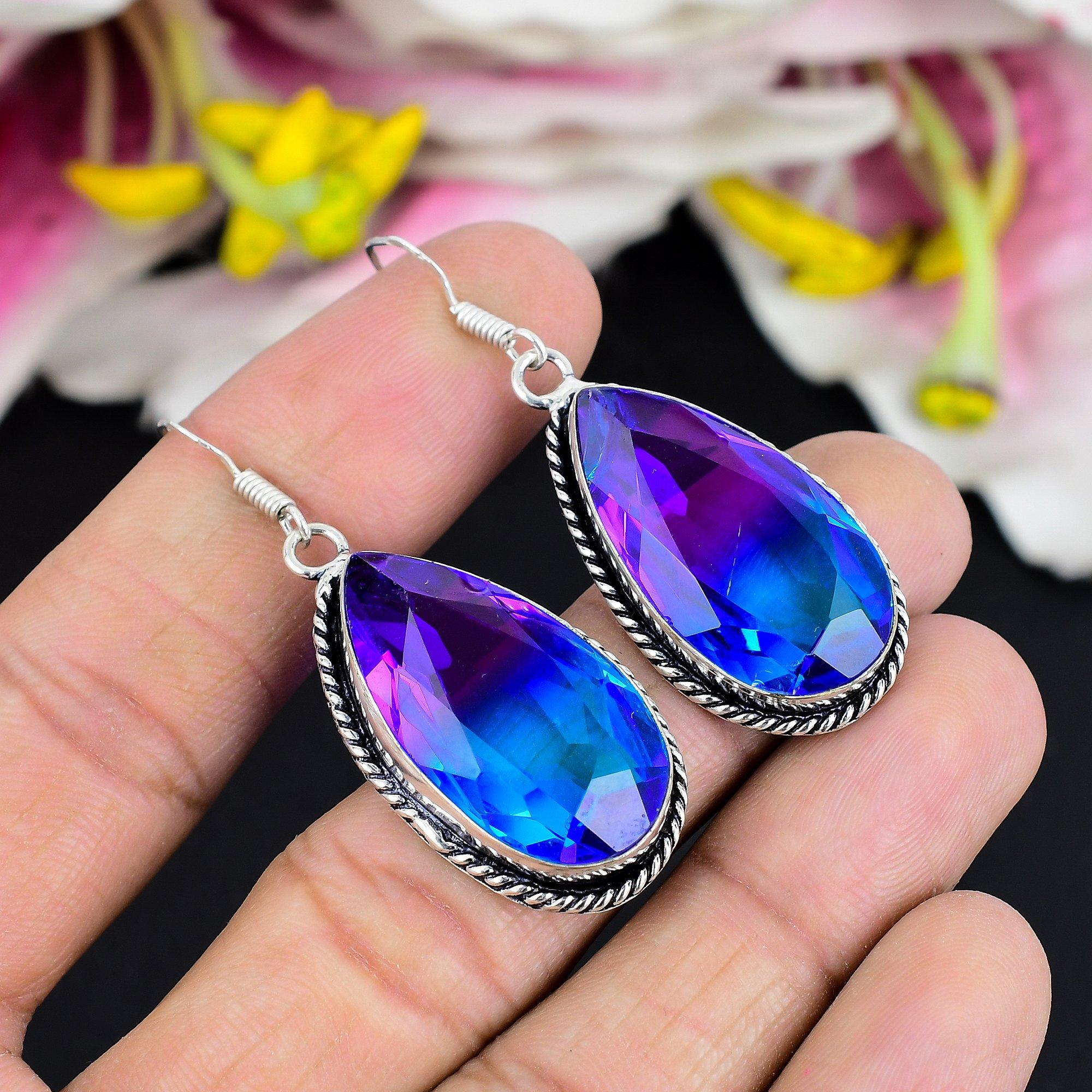 

Bi-Color Tourmaline Gemstone 925 Sterling Silver Jewelry Earring 2.13 KG-1749