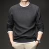 Men's Long Sleeve Round Neck Knit Sweater - Spring & Autumn Style, Fashionable Waffle Knit for Young and Middle-aged Individuals