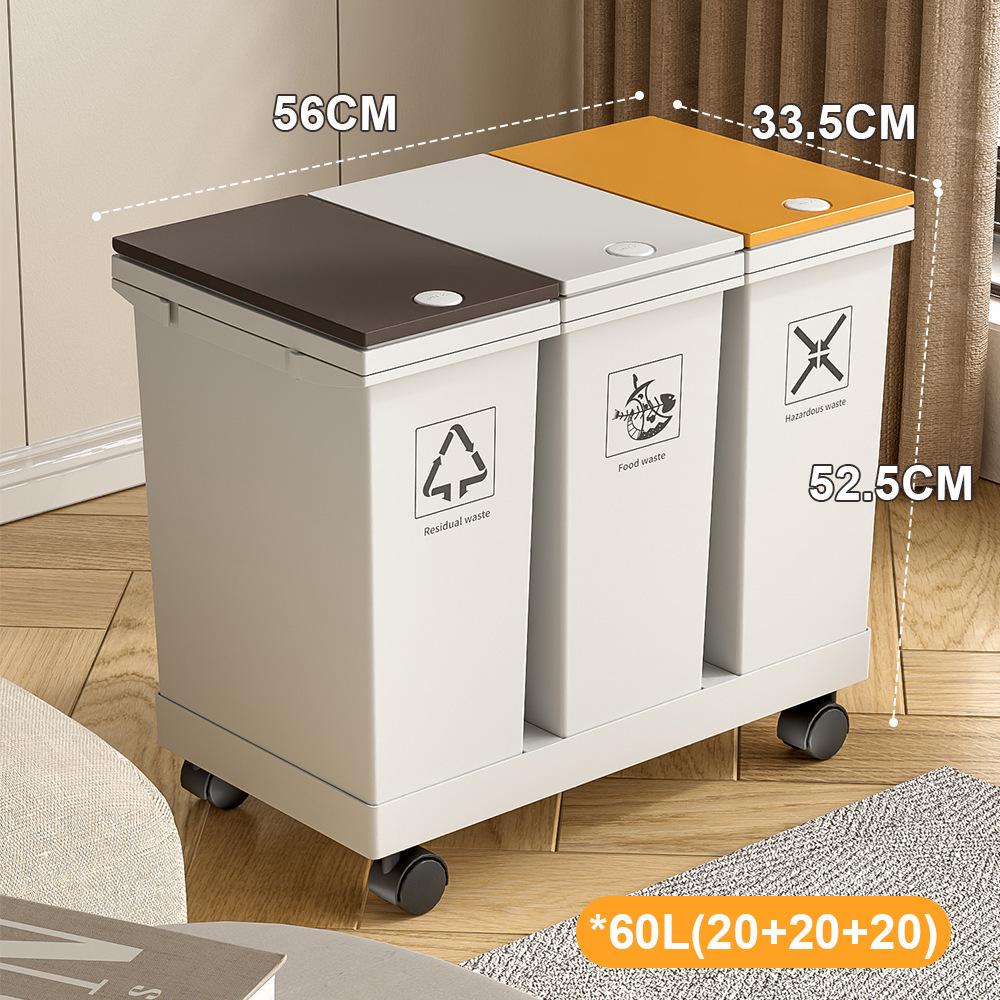 60L Japanese Kitchen Trash Can: Three-Compartment