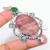 Strawberry Quartz, Peridot 925 Sterling Silver Jewelry Pendant 3.27" O7D19