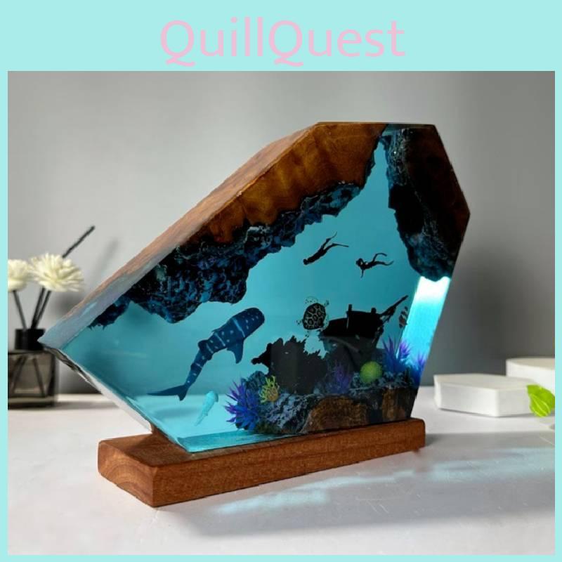 Water Under Resin Lamp Whale Turtle Human Diving Night Light Home Gift Decor