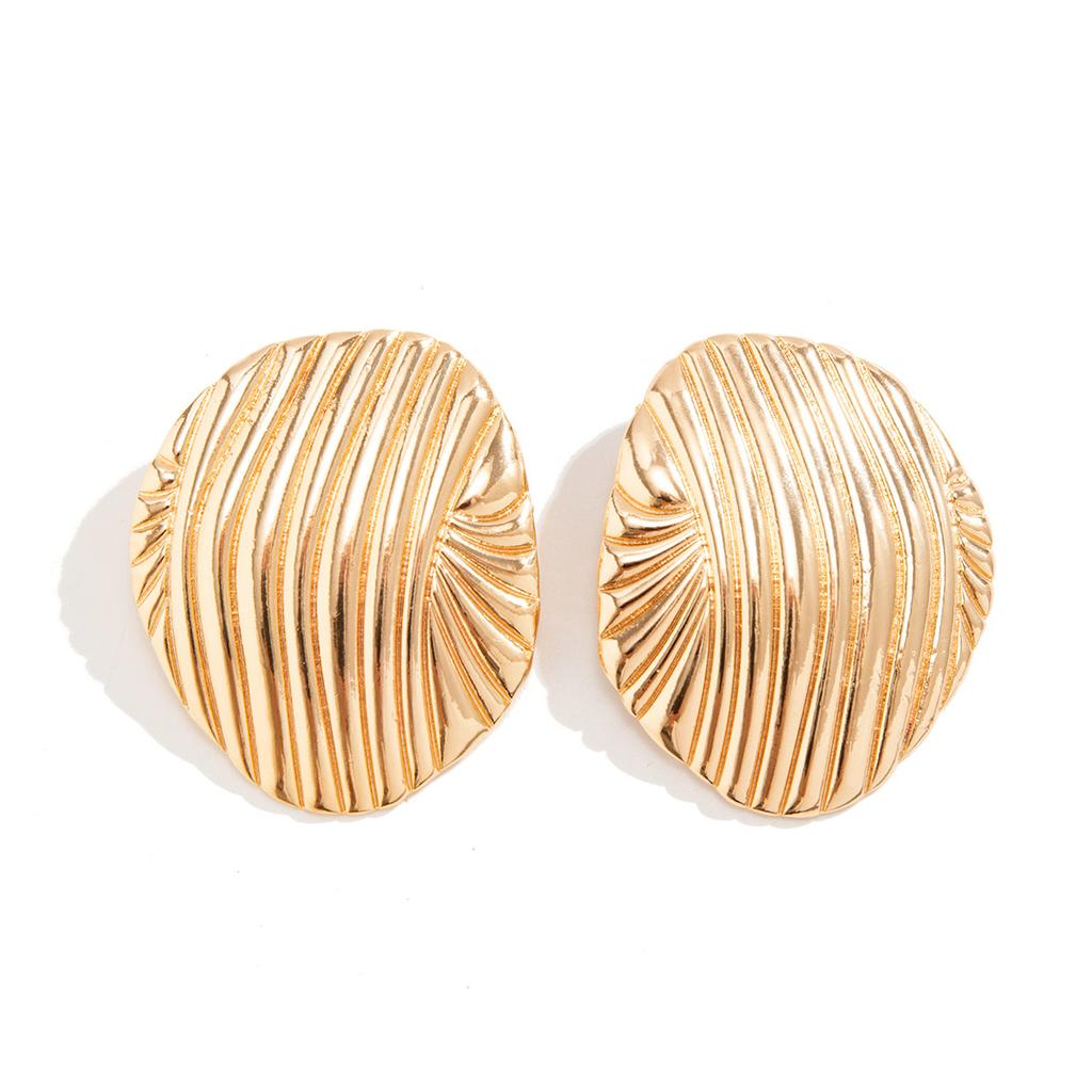 Shell Metal Ocean Wind Earrings, Niche Design Sense Exaggerated Striped Big Stud Earrings