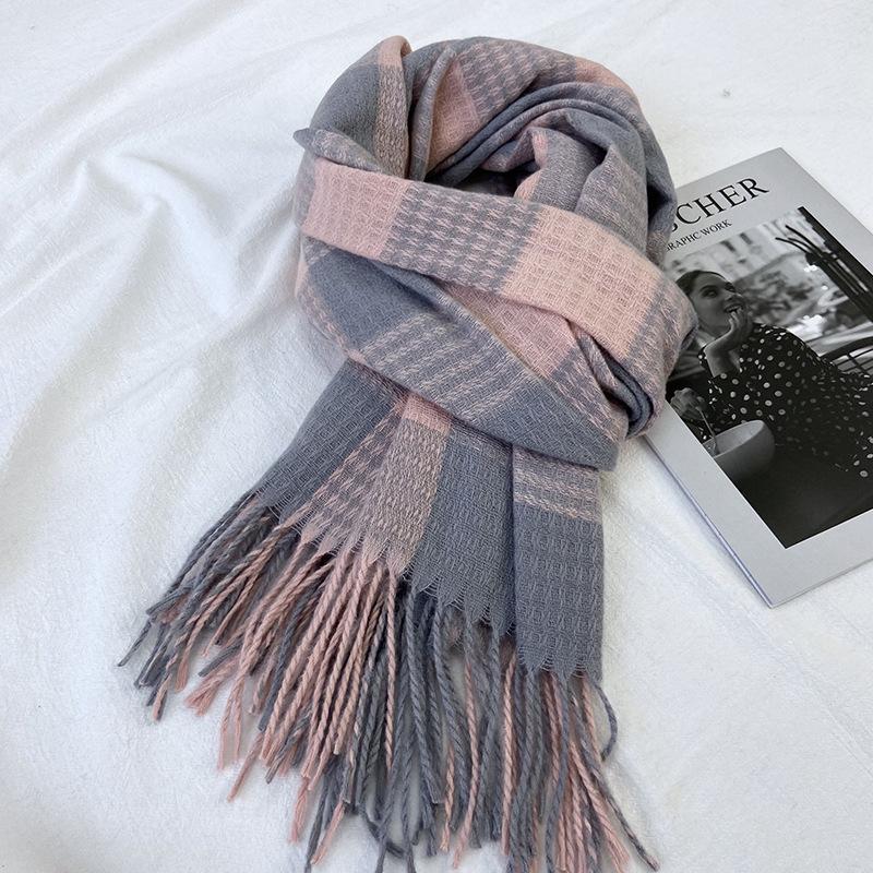 Scarf women's autumn and winter new style imitation cashmere tassel scarf, student versatile warm and thick plaid shawl