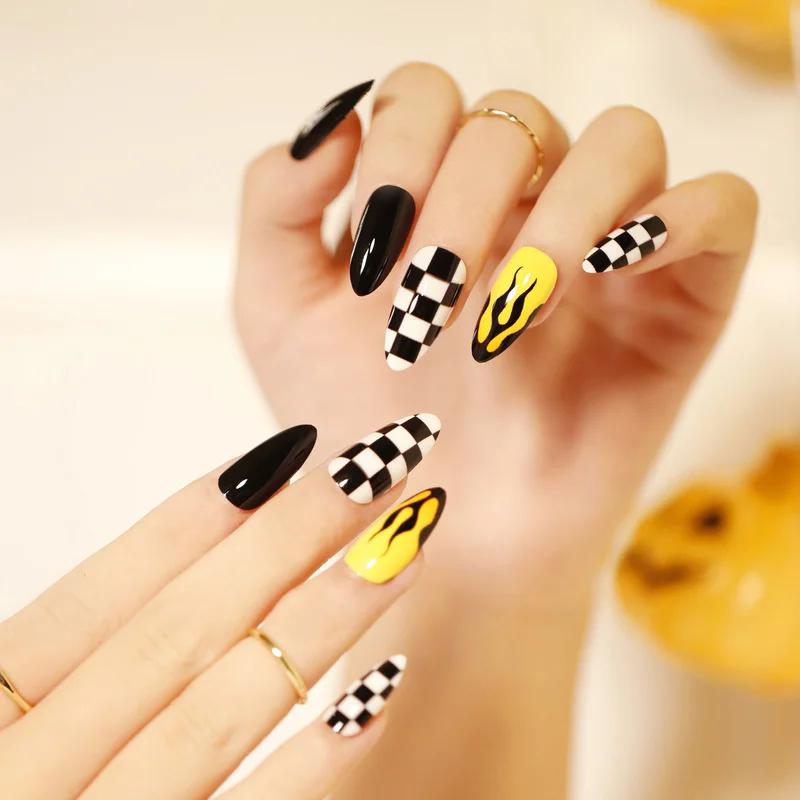 24 Pcs/box of Detachable Halloween Style Push-on Nails Wearable Fake Nails Full Coverage Nail Stickers Decoration