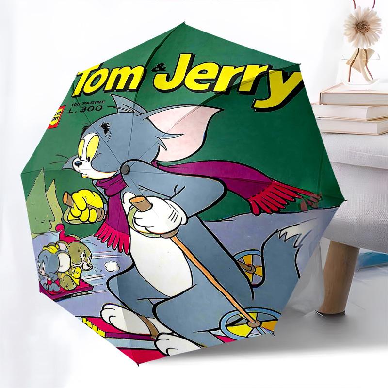 1pc Tom & Jerry Automatic Folding Umbrella - Compact 8-Rib Design, Durable Plastic & Iron1165L