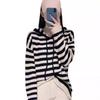 Women's Hooded Striped Knit Pullover Sweater - Loose Fit, Long Sleeve, Autumn/Winter Style.