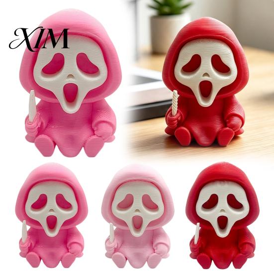 Desktop 3D Printed Skull Decor Halloween Ghost Statue, Cartoon Skeleton Sculpture, Textures Cute Dark Aesthetic Room Accessories Compact Horror