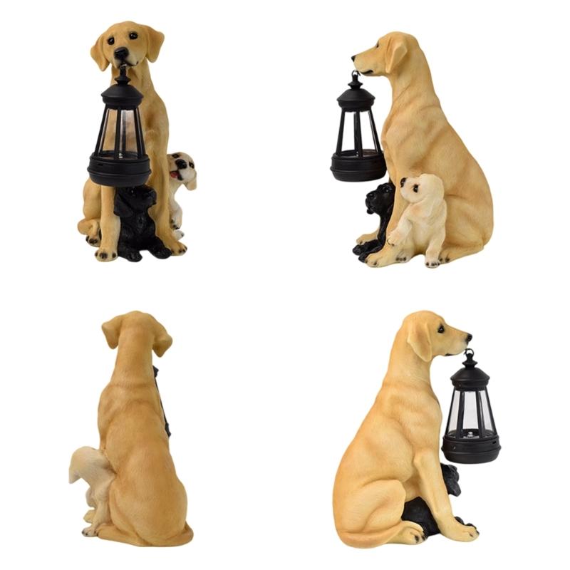 Dog Garden Statue with Hanging Light, Resin Outdoor Display Accent for Porch Lawn and Entryway Presentation Piece
