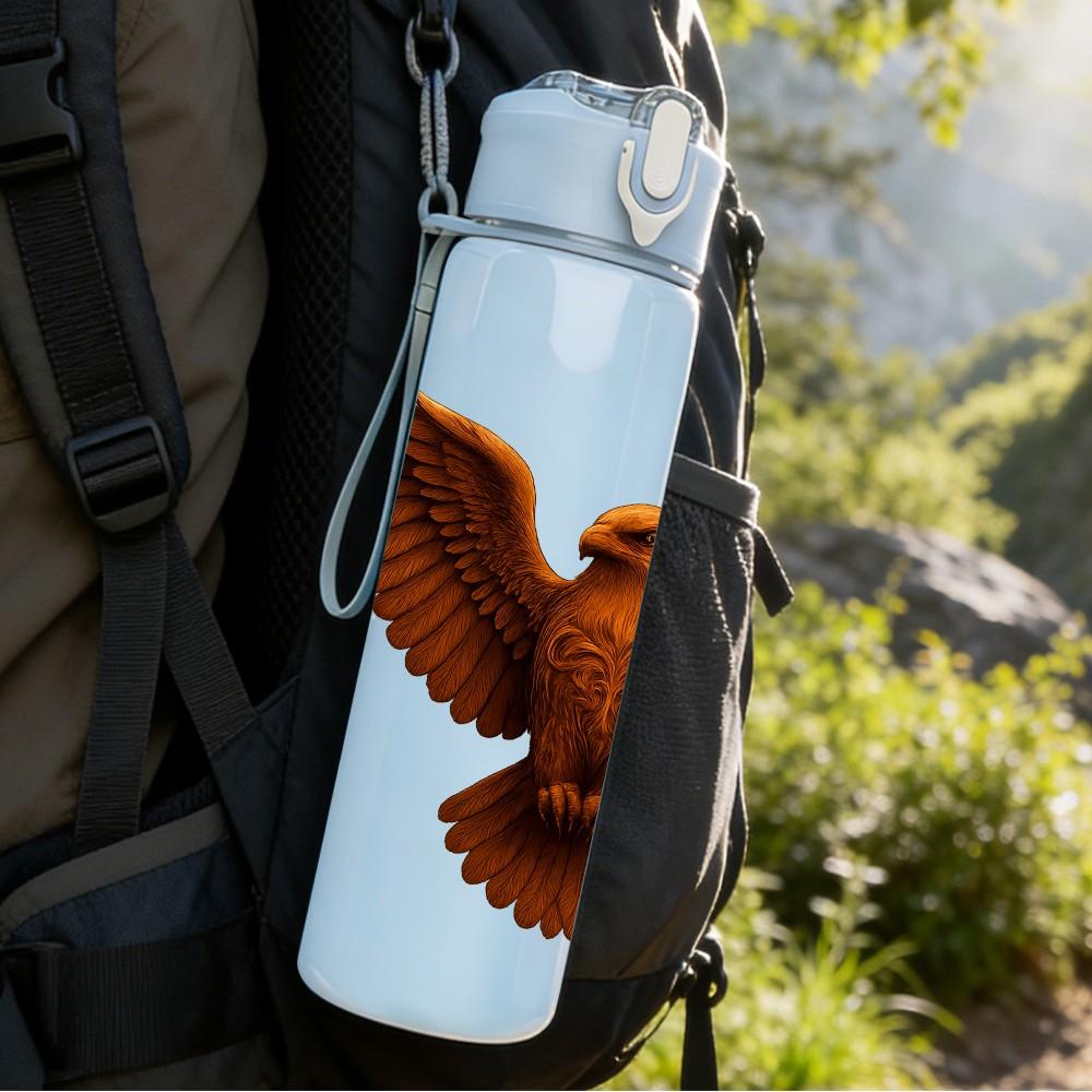 1PC Flying Eagle Wild Bird Portrait Print 750ml Color Plastic Sports Water Bottle Leakproof Flip Straw Lid Suitable for Sports Office Home Use