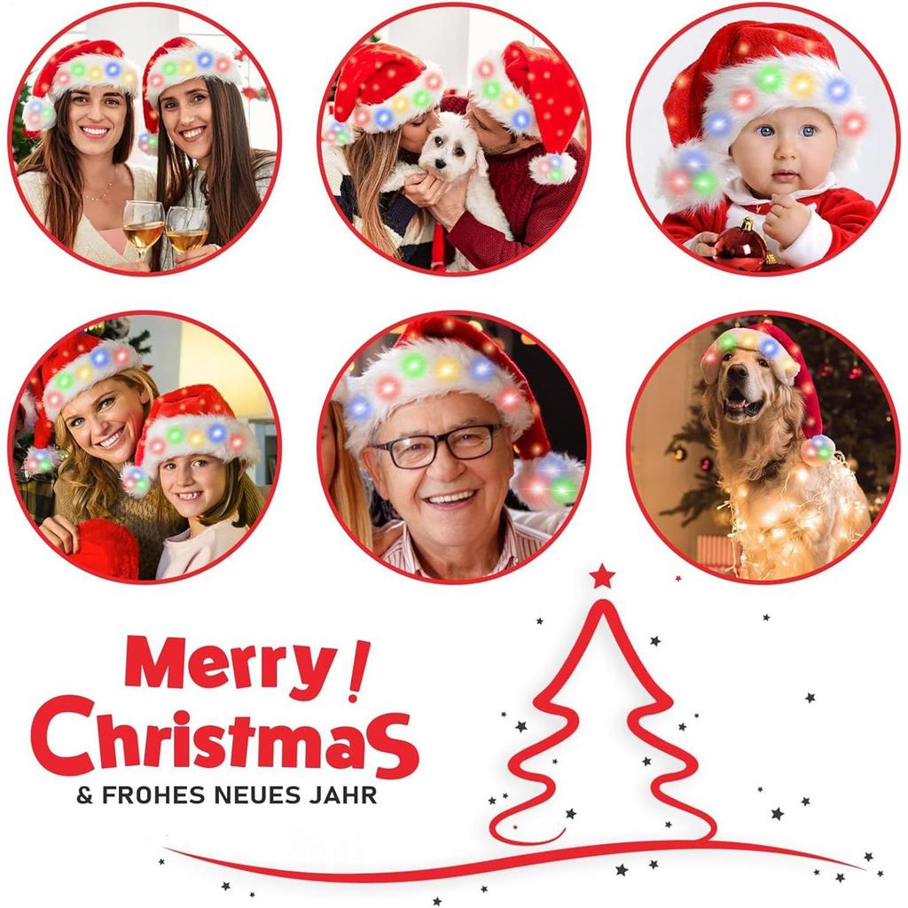 Children/adults LED Christmas Hat Velvet Santa Claus Hat Christmas Cosplay Headdress Dress Up Holiday Hat For New Year