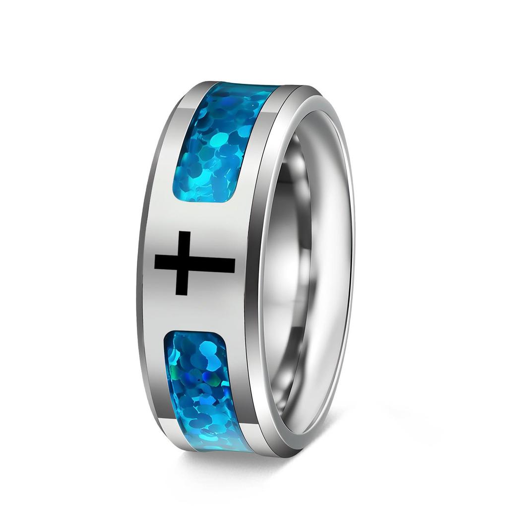 Men's Fashion Titanium Steel Opal Ring with Personalized Laser Engraving Option