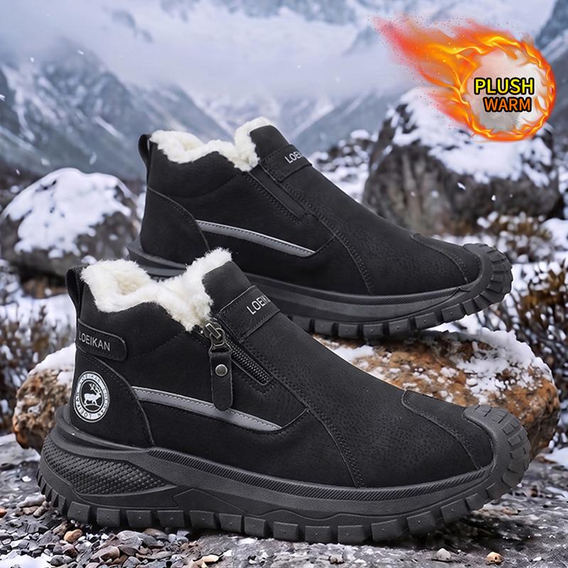 Men Warm Fleece Lined Winter Ankle Boots Side Zipper Design Non‑Slip Thick Sole Casual Snow Boots for Men